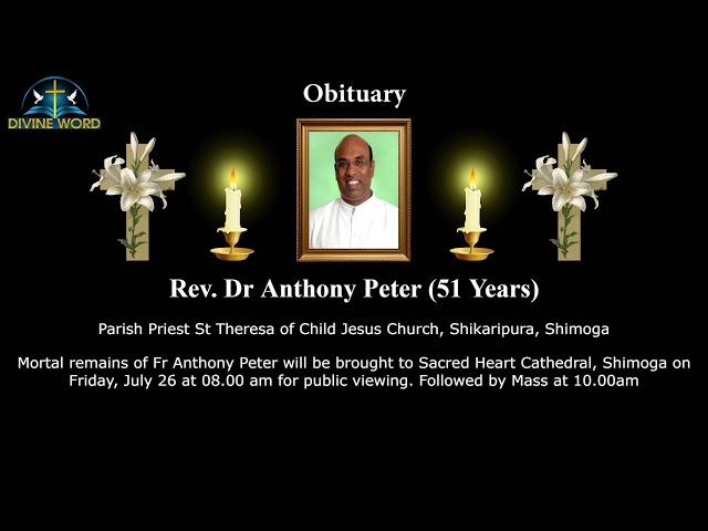 Obitaury : Rev Fr Anthony Peter (51 Years) Diocese Of Shimoga