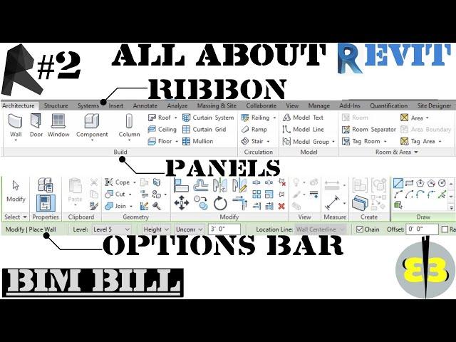 Revit Ribbon, Panels & Options Bar Explained | Complete Revit Course T#2 by BIM BILL