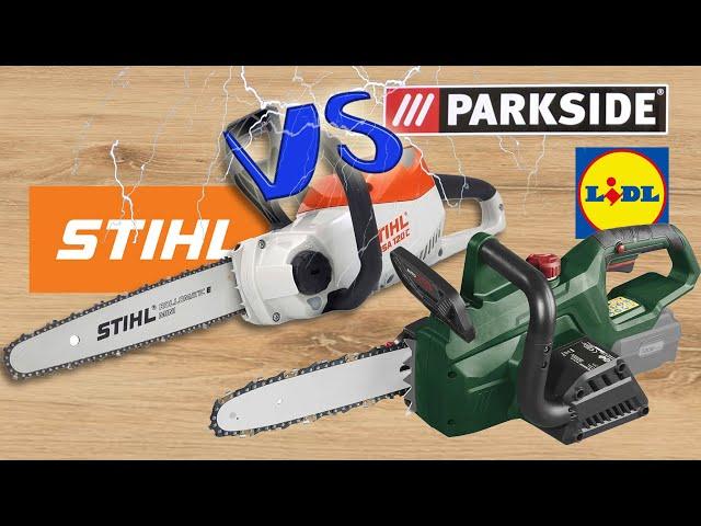 STIHL versus Parkside Akku-Kettensäge (MSA 120 C vs.PKSA 20-Li C3)