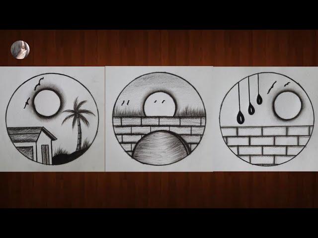 3 Easy circle scenery drawing ideas || Drawing pictures || Nature drawing || Circle drawing