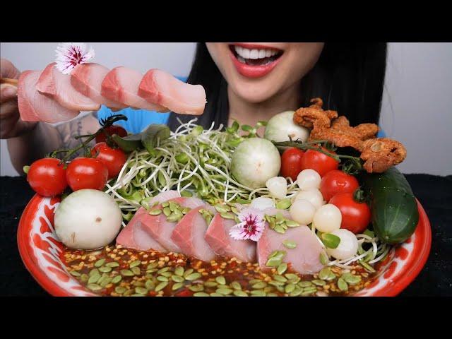 HAMACHI WITH THAI SPICY SALAD SAUCE + FRESH VEGGIES (ASMR EATING SOUNDS) LIGHT WHISPERS | SAS-ASMR