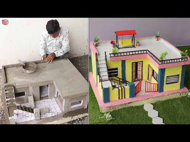 Building a miniature model of a dream house with cement. Full steps like in real life!