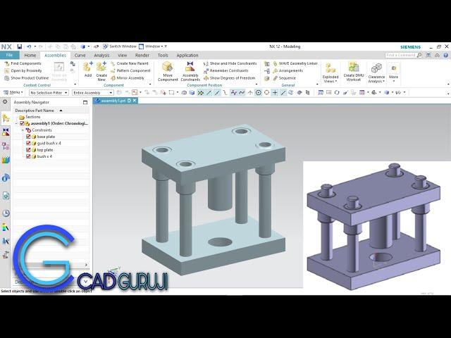 Siemens NX 12 CAD Tutorial 1 for Beginners | Press Tool | Sketching, Part and Assembly | #cadguruji