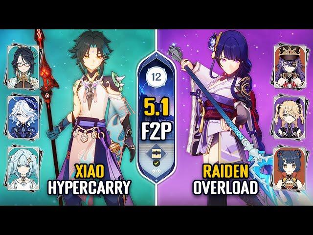 F2P C0 Xiao Hypercarry & C0 Raiden Overload Team | NEW Spiral Abyss 5.1 | Floor 12 | Genshin Impact