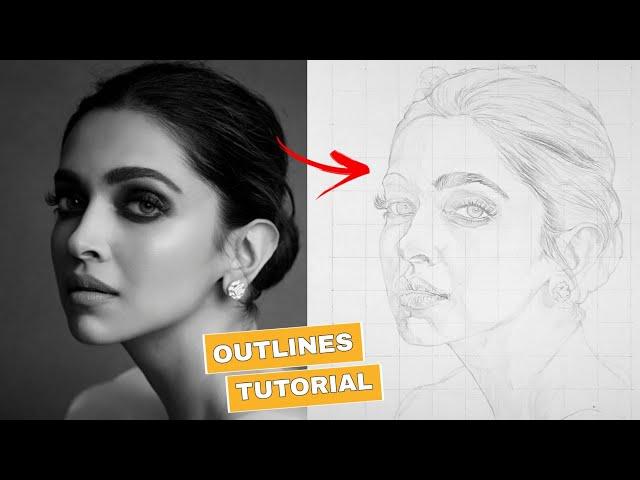 HOW TO DRAW DEEPIKA PADUKONE STEP BY STEP || Grid method Outlines Tutorial