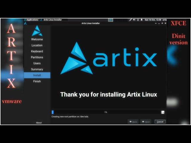 Artix Linux install and open vm tools with dinit script, Arch based Linux OS