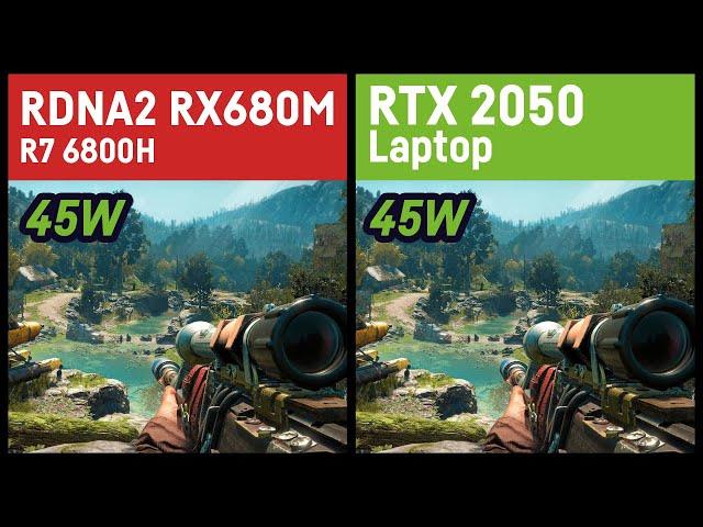 Radeon RX 680M (RDNA 2) vs RTX 2050 (45W) // Laptop