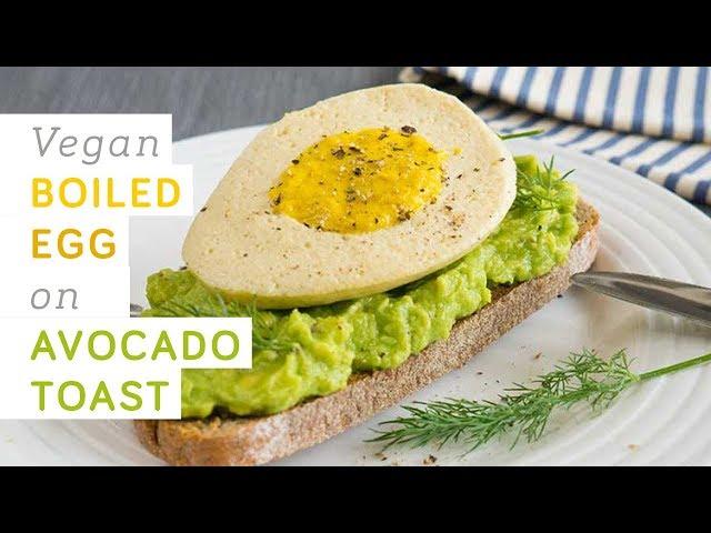 Vegan boiled egg on avocado toast - made from all natural ingredients