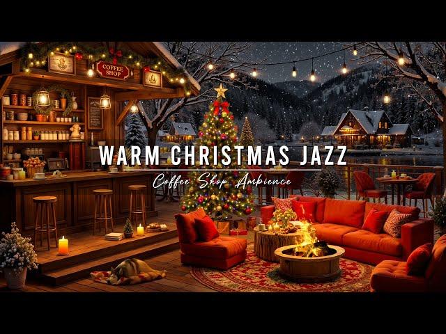 Warm Night at Cozy Christmas Porch Ambience  Smooth Christmas Jazz Music with Snowfall for Relax