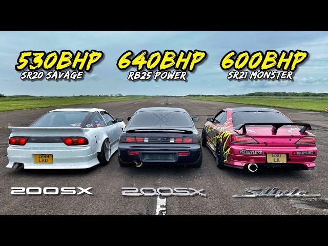 NISSAN S BODY DRAG RACE.. 530HP S13 vs 640HP S14 vs 600HP S15