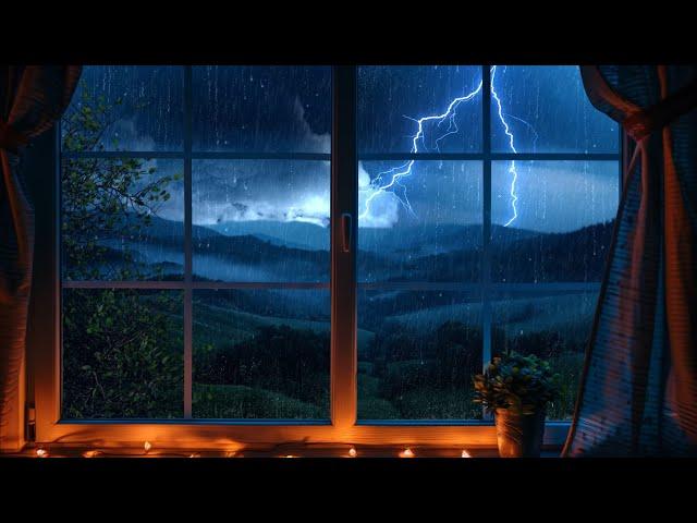 Thunderstorm Through Window - Rain, Lightning, and Warm Light Ambiance