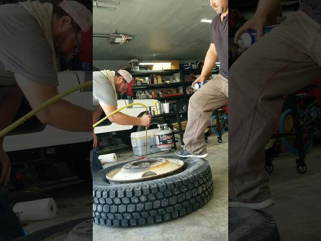 Seating a truck tire bead with ether