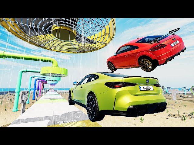 Super Cars VS Giant FANS Challenge Race #2 - Sports Car Driver - BeamNG Drive