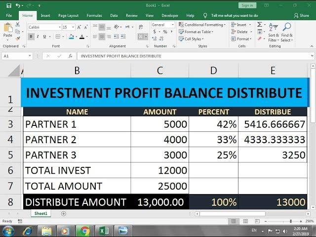 #247 How TO investment amount & Earn Profit Distribute Sheet on Excel