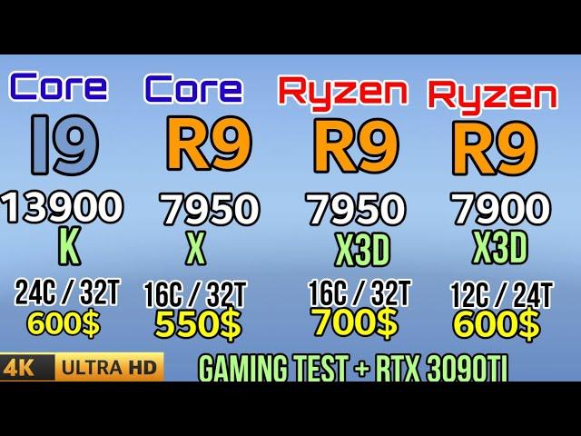 7905X3D VS I9 13900K VS R9 7900X3D VS R9 7950X 4K GAMING Test + RTX 3090TI is 7950x3d king of gaming