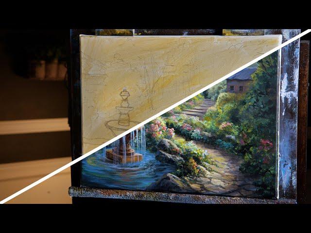 Landscape Painting - Garden and Fountain