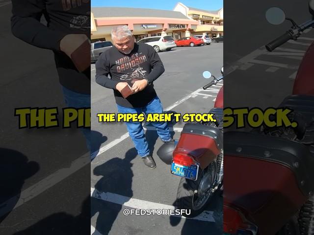 Traffic officer pulls over biker for loud noise. ‍