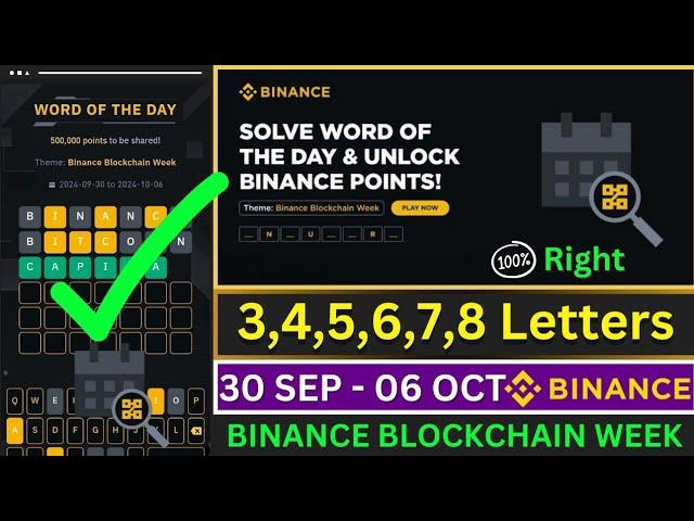 Theme Binance Blockchain Week WOTD | Binance Crypto WODL Answers Today | All Letters WOTD