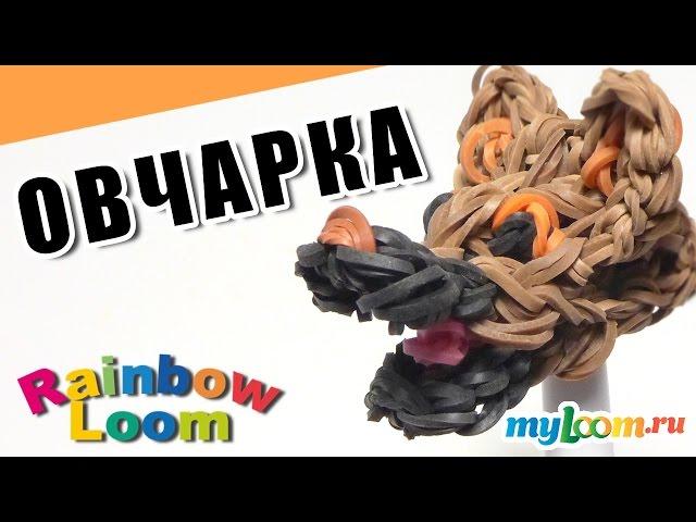 ОВЧАРКА на ручку из резинок Rainbow Loom Bands.  Урок 419. Собака на ручку.
