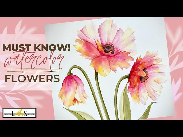 Watercolor Flowers! Beautiful Watercolor Tutorial! Pink Flower Painting!