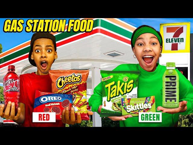 Eating ONE COLOR GAS STATION FOOD For 24 Hours!