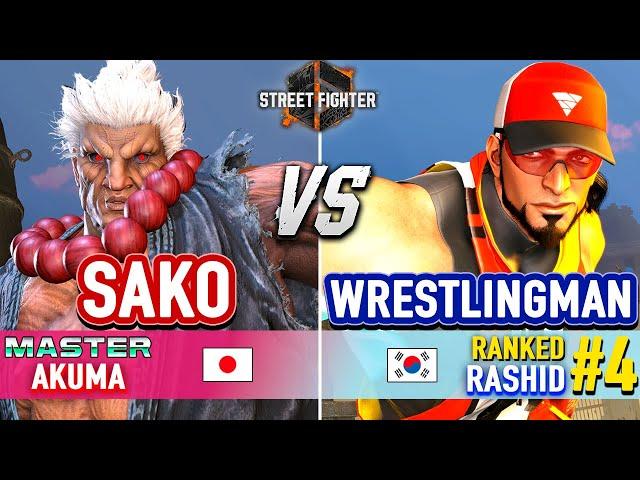 SF6  SAKO (Akuma) vs WRESTLINGMAN (#4 Ranked Rashid)  Street Fighter 6 High Level Gameplay