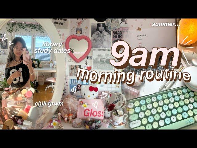 𓇼🩰 9AM REAL *lazy* MORNING ROUTINE˚grwm vlog, study dates, aesthetic skincare- summer ୨ৎ 2024