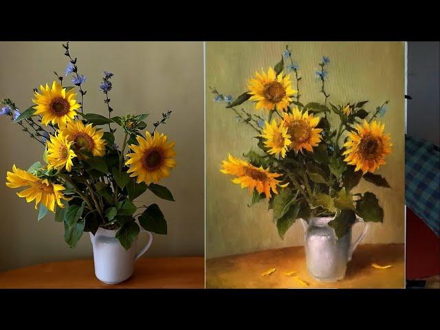 How to Paint Sunflowers in a Vase - Andrey Belchev