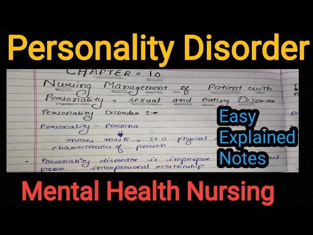 Notes Of Personality Disorder Of Mental Health Nursing (Psychiatric)  in Hindi.(Chapter 10)