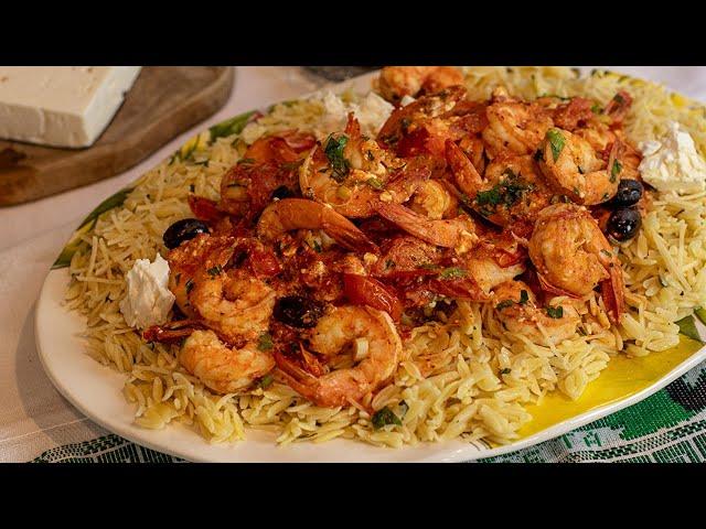 Ready in under an Hour!! Greek Shrimp Saganaki & Lemony Orzo