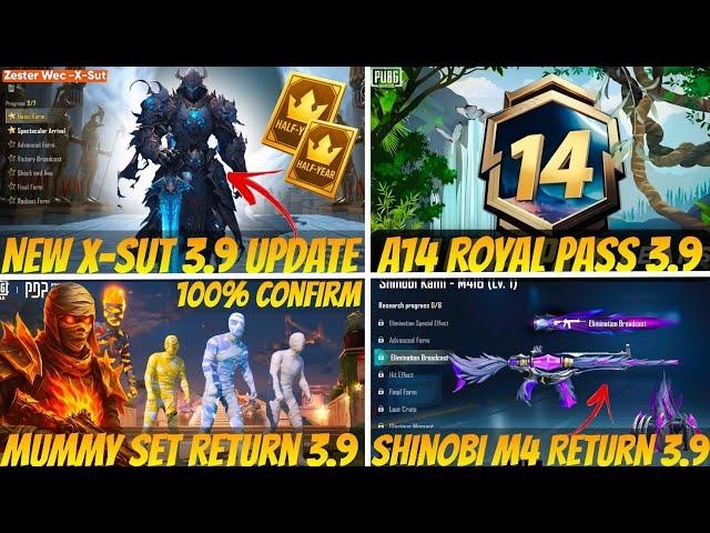 Next X-Sut 3.9 Update | A14 Royal Pass Leaks | Mummy Set Return Bgmi | Shinobi M4 Return| 3.9 Update
