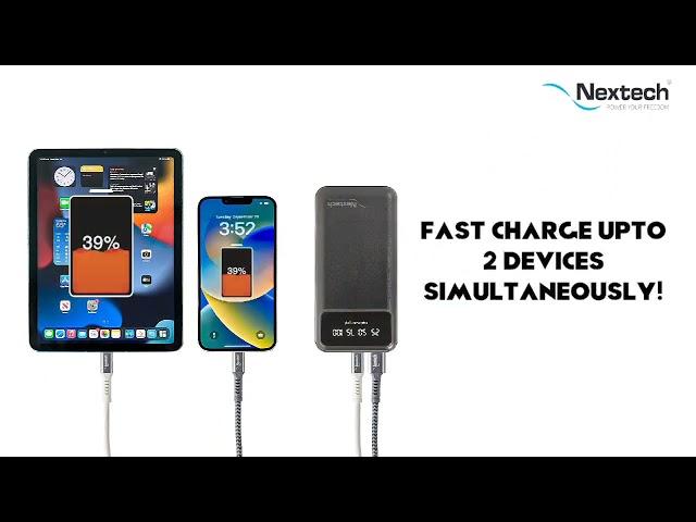 Super Fast Charging with Nextech: 22.5W PD + QC 3.0 | Dual USB & Digital Display Power Bank