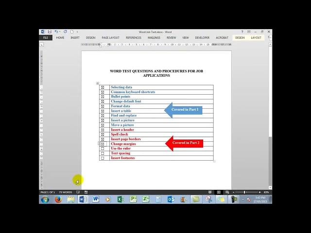 Part 2 -  prepare for a Microsoft Word job test - all versions