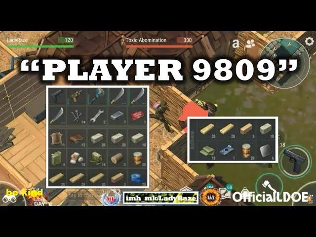 "PLAYER 9809" base raided with tanning rack to block  | no C4 needed  - Last Day On Earth: Survival