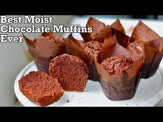 Chocolate Muffins | Easy moist chocolate muffins recipe