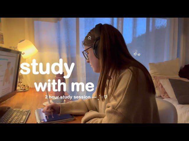 STUDY WITH ME [2hrs]  real time studying w/ piano bgm, productive study session for finals! ―୨୧⋆ ˚