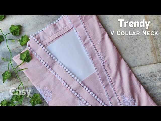 Easy Steps  for Collar Neck Design /Kurti Front Neck Design/ V neck Design cutting and stitching