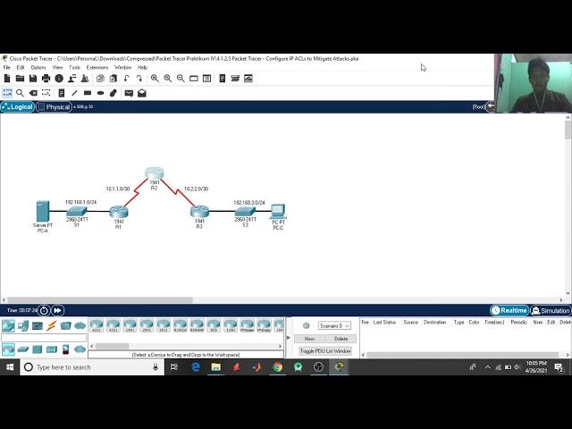 4.1.2.5 Packet Tracer - Configure IP ACLs to Mitigate Attacks