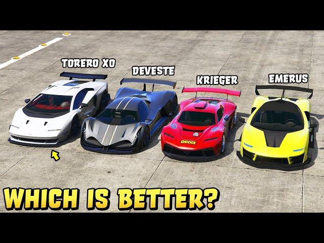 GTA 5 - TORERO XO vs KRIEGER vs DEVESTE EIGHT vs EMERUS - [ Track test included ]