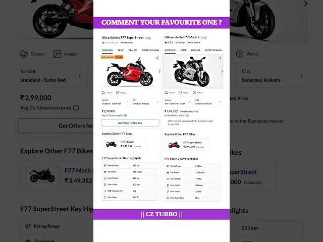 Ultraviolette F77 Super Street Vs Ultraviolette F77 Mach 2 Full Comparison Review