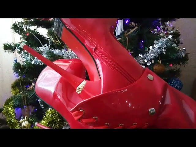 Goddess Crush Lady L red platform BDSM  ultra boots.Merry Christmas and Happy new 2024 year!