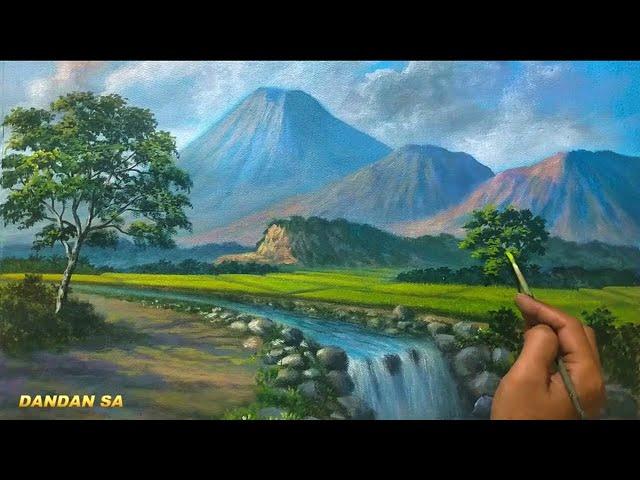 HOW TO PAINT MOUNTAIN LANDSCAPE / ACRYLIC LANDSCAPE PAINTING, Tutorial 89