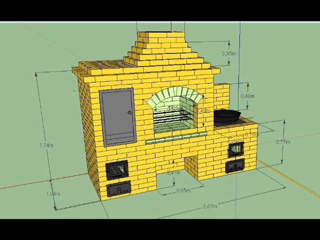 19. Барбекю с Коптильней ,Мангалом и Печью под Казан из Кирпича Своими Руками!  (размер 2.47х1.04)