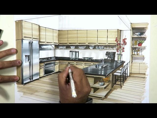 kitchen sketch with markers