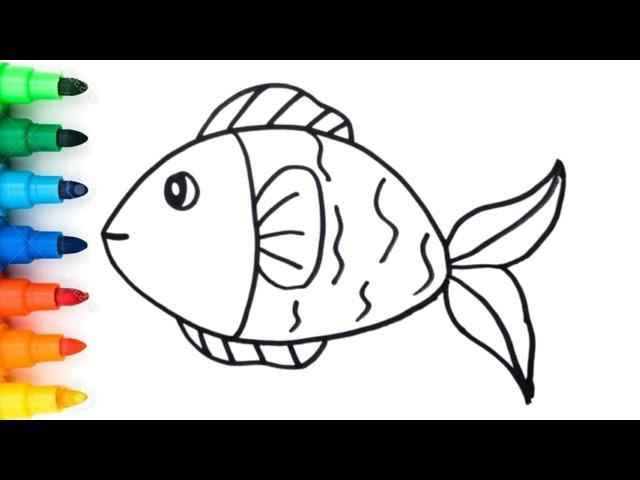 Easy Fish drawing for kids and toddlers, how to draw, fish kids drawing step by step, fish easy kids