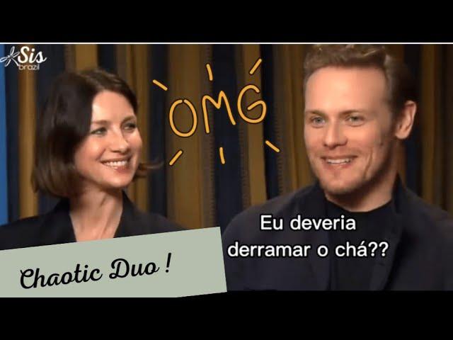 Sam Heughan and Caitríona Balfe being a chaotic duo for 2 minutes.