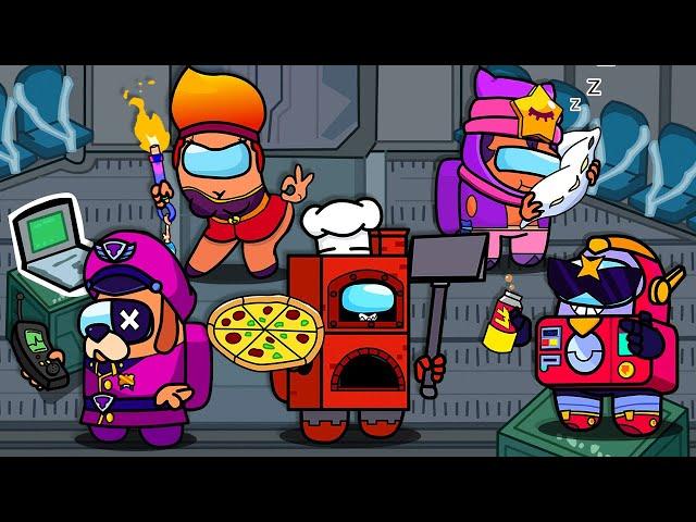 Pizza Ash, Sandy, Amber, Surge, Ruffs (compilation #5) ◉ funny animation Brawl Stars in Among us