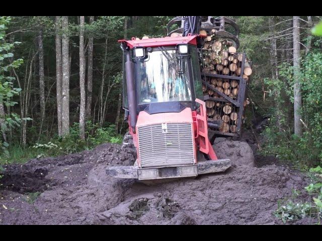 Valmet 840.3 logging in wet forest, deep mud, difficult conditions