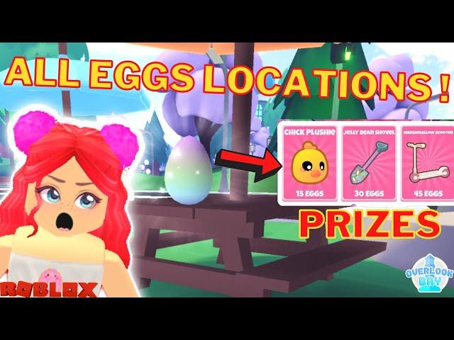 ALL 15  Egg Hunt Locations  In Roblox Overlook Bay Easter Update To Unlock Prizes !!!