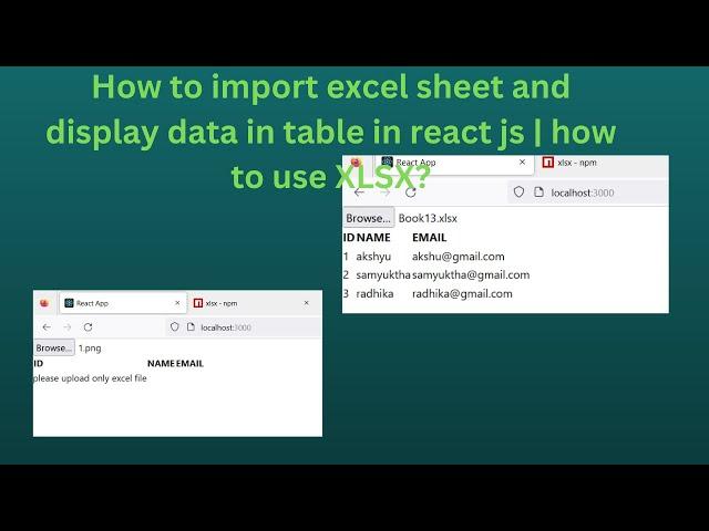 How to import excel sheet and display data in table in react js?